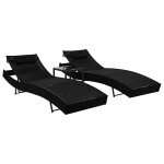 Vidaxl chaises longues 2 pcs et table r�sine tress�e et textil�ne noir