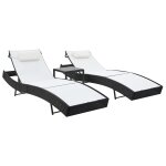 Vidaxl chaises longues 2 pcs et table rsine tresse et textilne noir