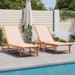 Vidaxl chaises longues lot de 2 table crème bois d'acacia et textilène Vidaxl chaises longues lot de 2 table crème bois d'acacia et textilène