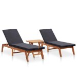Vidaxl chaises longues 2pcs avec table r�sine tress�e et bois d'acacia