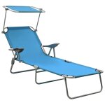 Vidaxl chaise longue avec auvent acier bleu
