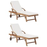 Vidaxl chaises longues avec coussins 2 pcs bois de teck solide crme