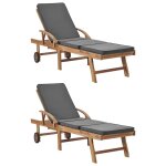 Vidaxl chaises longues et coussins 2pcs bois de teck solide gris foncé Vidaxl chaises longues et coussins 2pcs bois de teck solide gris foncé