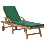 Vidaxl chaise longue avec coussin bois de teck solide vert