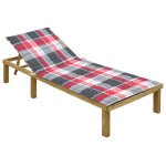 Vidaxl chaise longue avec coussin carreaux rouge bois de pin impr�gn�