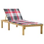 Vidaxl chaise longue avec coussin carreaux rouge bois de pin imprgn