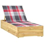 Vidaxl chaise longue avec coussin carreaux rouge bois de pin imprégné Vidaxl chaise longue avec coussin carreaux rouge bois de pin imprégné