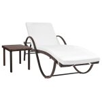 Vidaxl chaise longue avec coussin et table r�sine tress�e marron