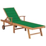 Vidaxl chaise longue avec coussin vert bois de teck solide