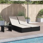 Vidaxl chaise longue double avec coussins noir rsine tresse