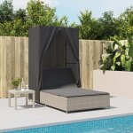Vidaxl chaise longue double avec toit et rideaux gris clair poly rotin Vidaxl chaise longue double avec toit et rideaux gris clair poly rotin