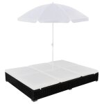 Vidaxl chaise longue d'ext�rieur avec parasol r�sine tress�e noir