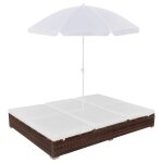Vidaxl chaise longue d'extrieur avec parasol rsine tresse marron