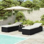 Vidaxl chaises longues de jardin table a th 3 pcs rsine tresse noir