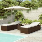 Vidaxl chaise longue de jardin table a th 3 pcs rsine tresse marron