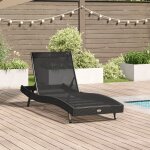 Vidaxl chaise longue noire en poly rattan et textilne