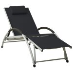 Vidaxl chaise longue avec oreiller textilne noir
