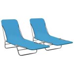 Vidaxl chaises longues pliables 2 pcs acier et tissu bleu