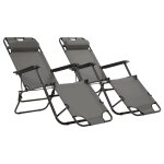 Vidaxl chaises longues pliables 2 pcs avec repose - pied acier gris