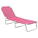 Chaise longue pliante avec cadre en acier et tissu rose, dossier r�glable, pour l'ext�rieur