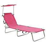 Vidaxl chaise longue pliable avec auvent acier rose magento