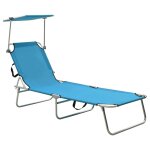 Vidaxl chaise longue pliable avec auvent acier turquoise et bleu