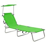 Vidaxl chaise longue pliable avec auvent acier vert pomme