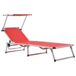 Vidaxl chaise longue pliable avec auvent aluminium et textilène rouge Vidaxl chaise longue pliable avec auvent aluminium et textilène rouge