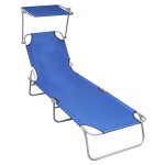 Vidaxl chaise longue pliable avec auvent bleu aluminium