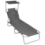 Vidaxl chaise longue pliable avec auvent gris aluminium