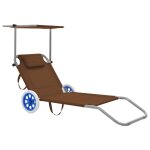 Vidaxl chaise longue pliable avec auvent et roues acier taupe
