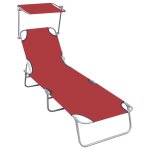 Vidaxl chaise longue pliable avec auvent rouge aluminium