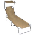 Vidaxl chaise longue pliable avec auvent taupe aluminium