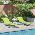 Vidaxl chaises longues pliantes 2 pcs avec appui - tête en textilène verte Vidaxl chaises longues pliantes 2 pcs avec appui - tête en textilène verte