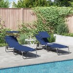 Vidaxl chaises longues pliantes 2 pcs avec auvent en tissu oxford 600d bleu Vidaxl chaises longues pliantes 2 pcs avec auvent en tissu oxford 600d bleu