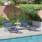 Vidaxl chaises longues pliantes 2 pcs avec une t�ti�re en bleu textil�ne