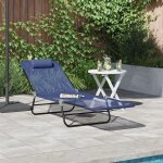 Vidaxl chaise longue pliante avec appui - t�te bleu marine en textil�ne