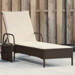 Vidaxl chaise longue avec roues et coussin marron rsine tresse