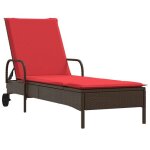 Vidaxl chaise longue a roulettes avec coussin en rotin synth�tique marron