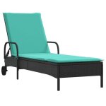 Vidaxl chaise longue a roulettes avec coussin en rotin synth�tique noir