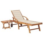 Vidaxl chaise longue avec table et coussin bois de teck solide