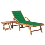 Vidaxl chaise longue avec table et coussin bois de teck solide