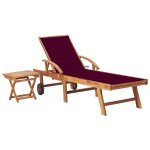 Vidaxl chaise longue avec table et coussin bois de teck solide