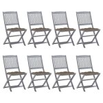 Vidaxl chaises pliables d'ext�rieur 8 pcs avec coussins bois d'acacia