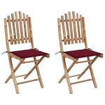 Vidaxl chaises pliables de jardin 2 pcs avec coussins bambou