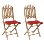 Vidaxl chaises pliables de jardin 2 pcs avec coussins bambou