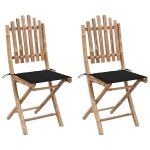 Vidaxl chaises pliables de jardin 2 pcs avec coussins bambou