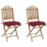 Vidaxl chaises pliables de jardin 2 pcs avec coussins bambou