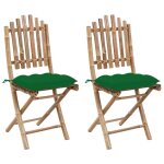 Vidaxl chaises pliables de jardin 2 pcs avec coussins bambou