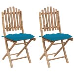 Vidaxl chaises pliables de jardin 2 pcs avec coussins bambou